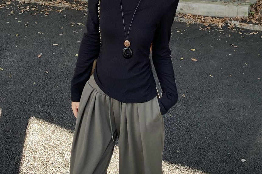 One-Shoulder Long-Sleeve Top with Stud Details