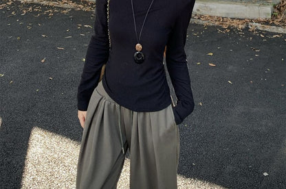 One-Shoulder Long-Sleeve Top with Stud Details