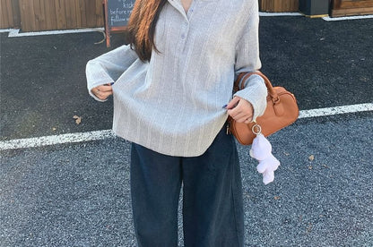 Henley Long-Sleeve Ribbed Top