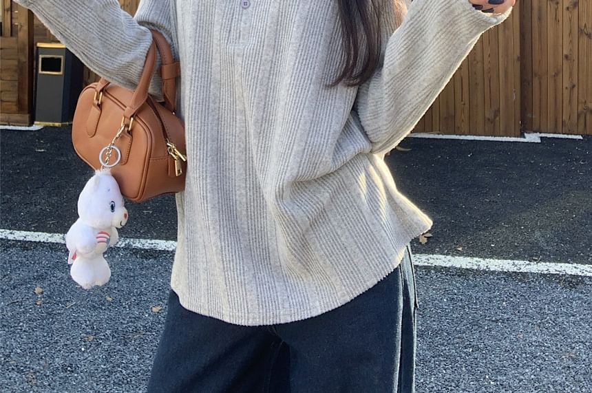 Henley Long-Sleeve Ribbed Top