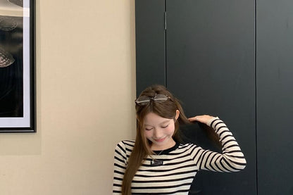 Striped Ribbed Tank & Round Neck Long-Sleeve Top