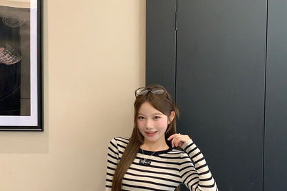 Striped Ribbed Tank & Round Neck Long-Sleeve Top