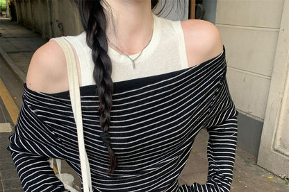 Cold Shoulder Long-Sleeve Two-Piece Top