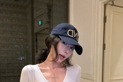 Bell Sleeve V-Neck Zip Bodysuit Top