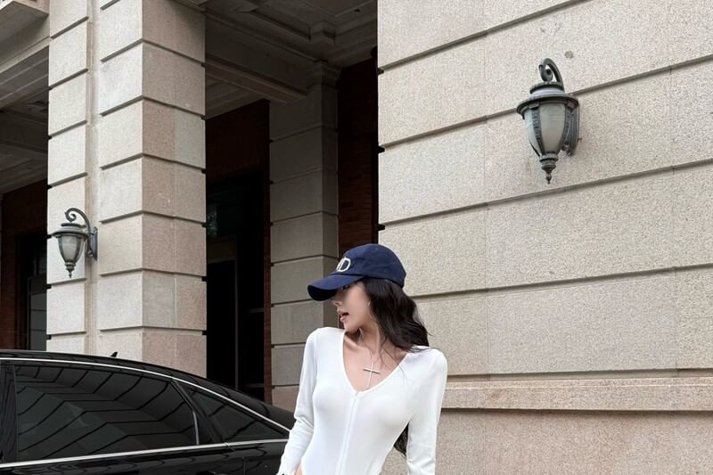 Bell Sleeve V-Neck Zip Bodysuit Top