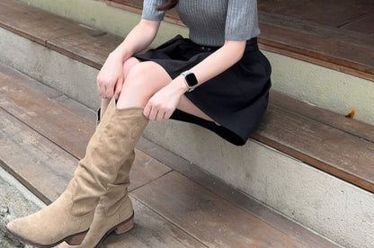 Mock Neck Ribbed Knit Top & Pleated Mini Skirt Set