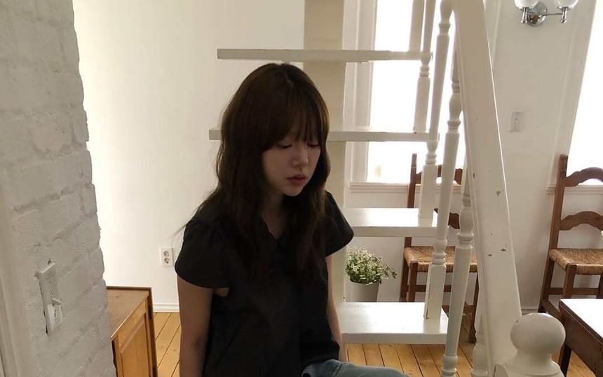 Peter Pan Collar Double-Breasted Blouse with Short Sleeves