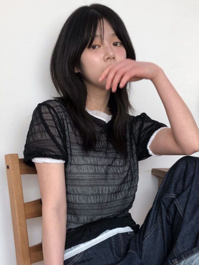 Crew Neck Mesh Top with Short Sleeves