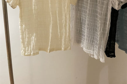 Crew Neck Mesh Top with Short Sleeves