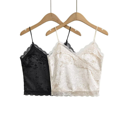 V-Neck Lace Crop Camisole Top