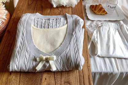 Cropped Knit Mock Two-Piece with Long Sleeves