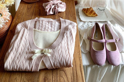Cropped Knit Mock Two-Piece with Long Sleeves