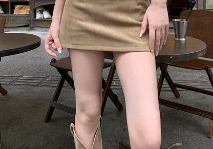 Mini Pencil Skirt Set with Belt Mid-Rise