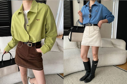Contrast Stitch Corduroy Mini Skirt Mid-Rise