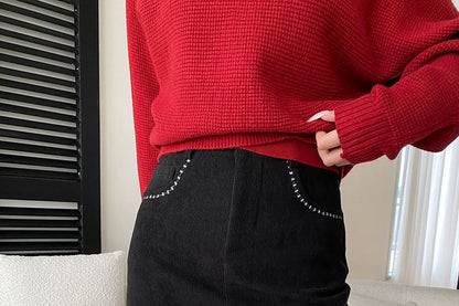 Contrast Stitch Corduroy Mini Skirt Mid-Rise