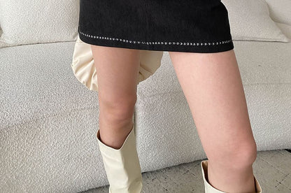 Contrast Stitch Corduroy Mini Skirt Mid-Rise