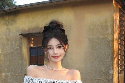Long Sleeve Off Shoulder Panel Lace Top