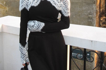 Long Sleeve Off Shoulder Panel Lace Top
