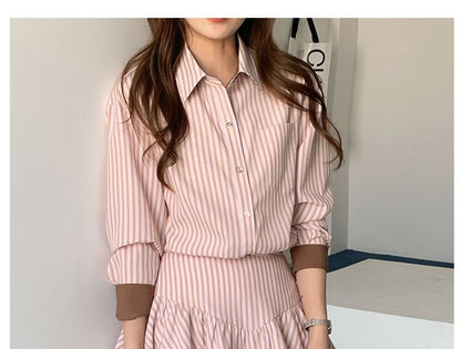 Pinstripe Mini Tiered Skirt Mid-Waist