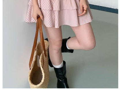 Pinstripe Mini Tiered Skirt Mid-Waist