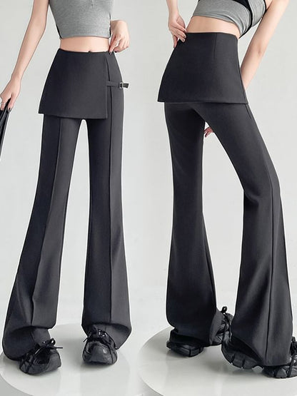 Flared Slacks with Buckled Overlay Skirt