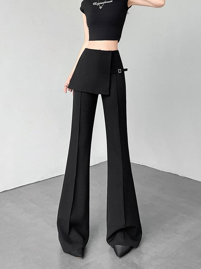 Flared Slacks with Buckled Overlay Skirt