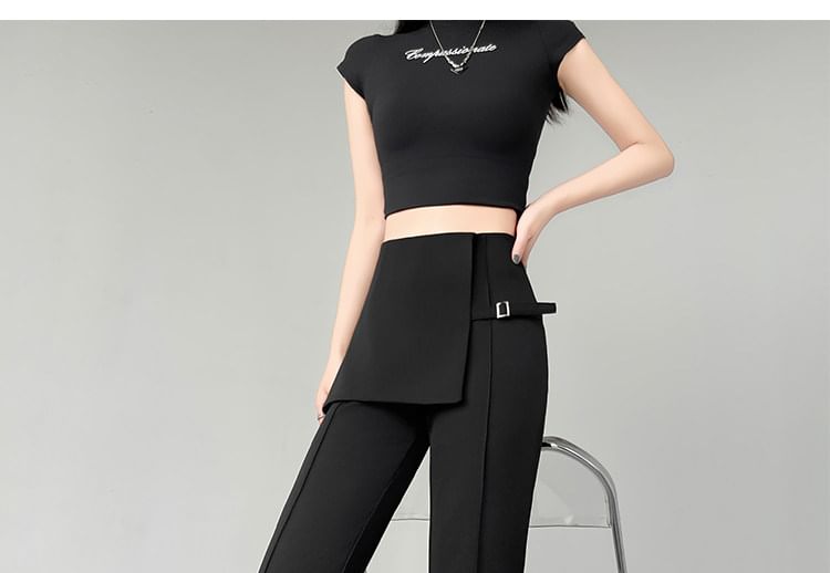 Flared Slacks with Buckled Overlay Skirt