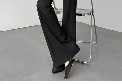 Flared Slacks with Buckled Overlay Skirt