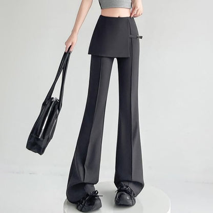 Flared Slacks with Buckled Overlay Skirt
