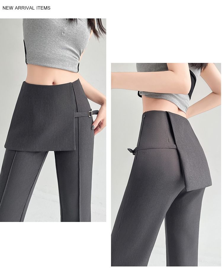 Flared Slacks with Buckled Overlay Skirt