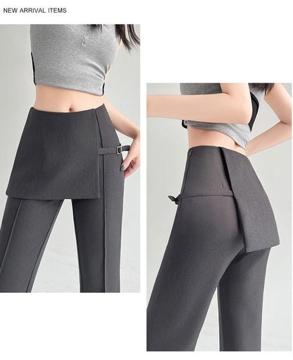 Flared Slacks with Buckled Overlay Skirt