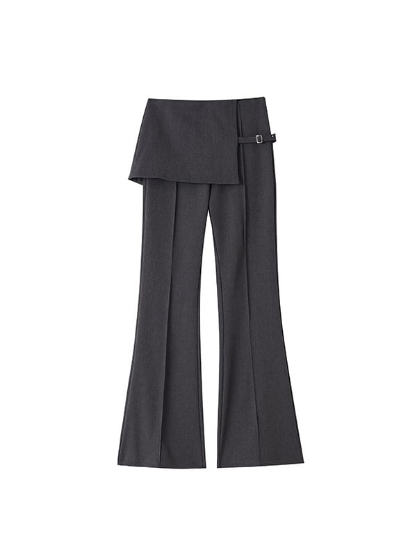 Flared Slacks with Buckled Overlay Skirt