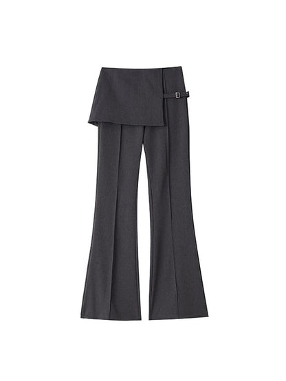 Flared Slacks with Buckled Overlay Skirt