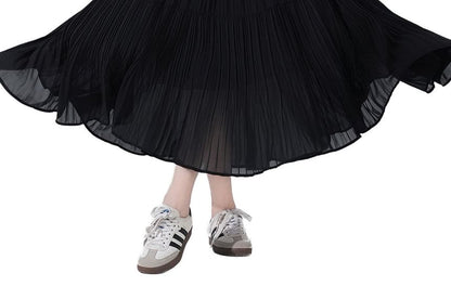 Tiered Pleated Midi A-Line Skirt High-Rise