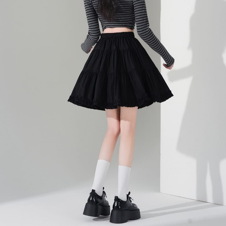 Tiered Frill Mini A-Line Skirt High-Waisted