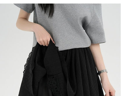 Asymmetric Lace Panel Mini A-Line Skirt