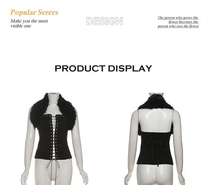 Lace-Up Plain Crop Tube Top