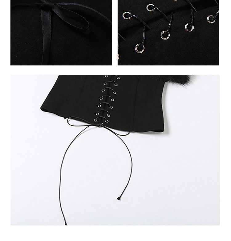 Lace-Up Plain Crop Tube Top
