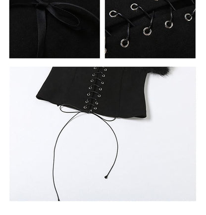 Lace-Up Plain Crop Tube Top
