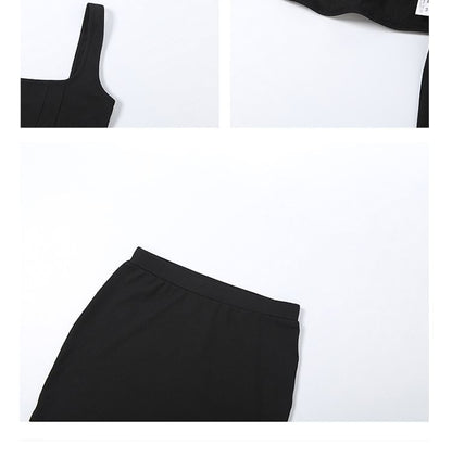 Furry Trim Square Neck Crop Top & Mini Skirt Set Long-Sleeved
