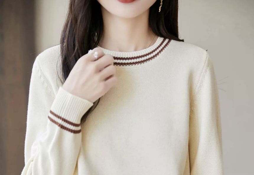 Striped Crew Neck Long-Sleeve Sweater