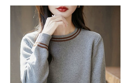 Striped Crew Neck Long-Sleeve Sweater
