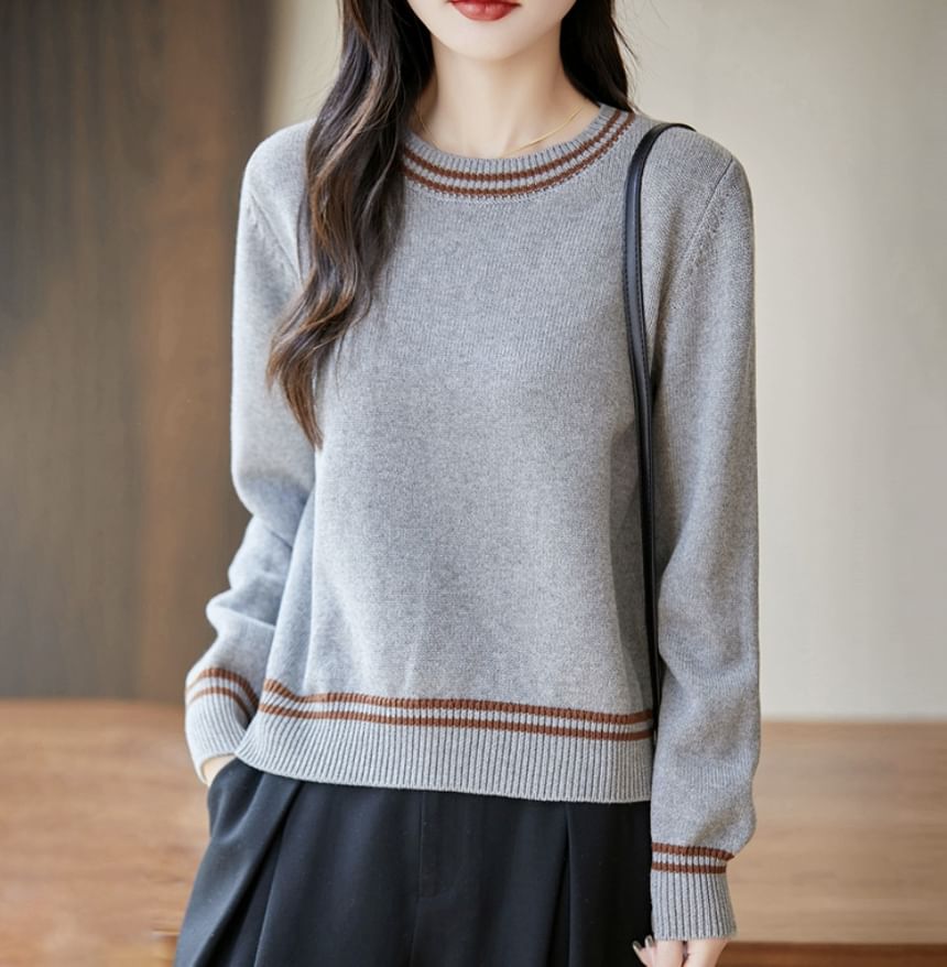 Striped Crew Neck Long-Sleeve Sweater