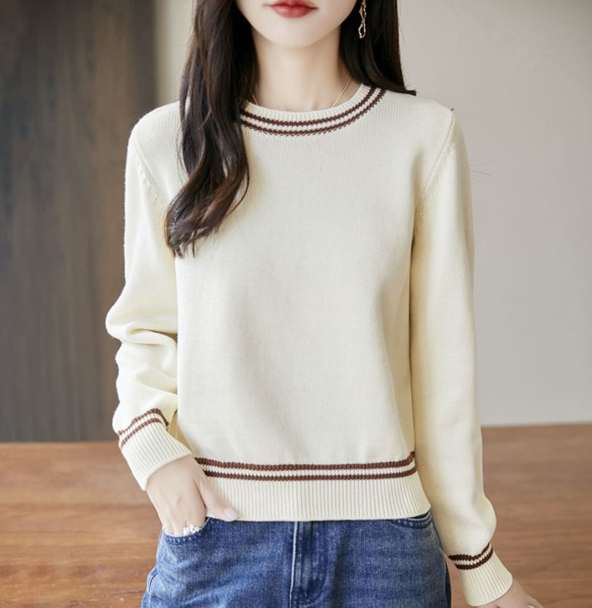Striped Crew Neck Long-Sleeve Sweater