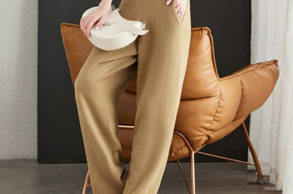 Lapel Collar Sweater & Wide-Leg Trousers Set