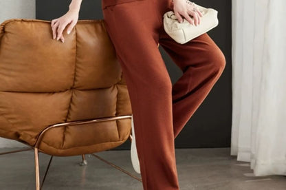 Lapel Collar Sweater & Wide-Leg Trousers Set