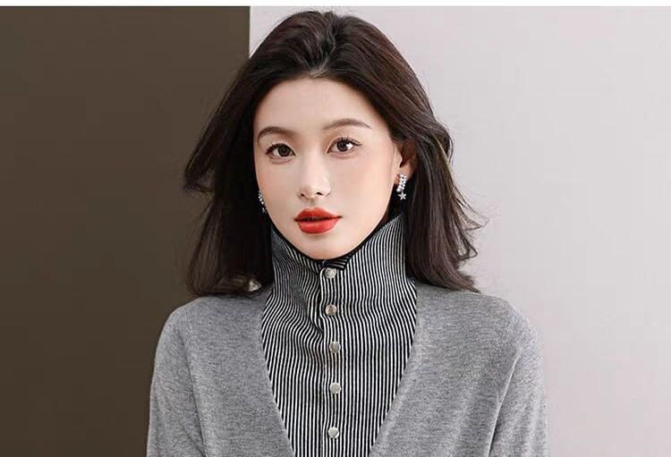 Striped Collared Sweater with Long Sleeves and Mock Layer