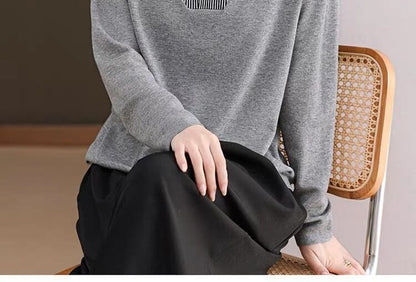 Striped Collared Sweater with Long Sleeves and Mock Layer