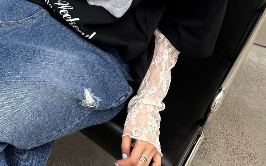 Mock Neck Long-Sleeve Lace Top