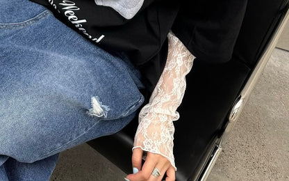 Mock Neck Long-Sleeve Lace Top